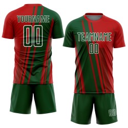 Maillot de football personnalisé à sublimation vert et blanc avec lignes rouges Maillot de football personnalisé à sublimation vert et blanc avec lignes rouges