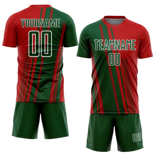 Maillot de football personnalisé à sublimation vert et blanc avec lignes rouges Maillot de football personnalisé à sublimation vert et blanc avec lignes rouges