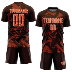Maillot de football Curve Sports Lines marron, uniforme personnalisé par sublimation, orange et blanc Maillot de football Curve Sports Lines marron, uniforme personnalisé par sublimation, orange et blanc