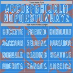 Maillot de football bleu personnalisé avec lignes de sublimation, courbe orange-blanche