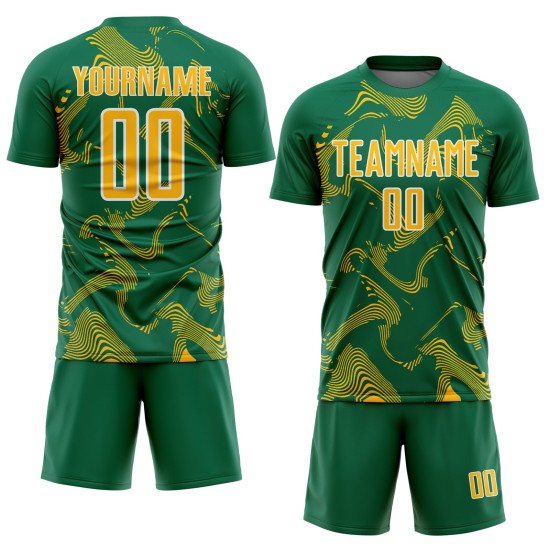 Maillot Kelly Or-Blanc Uniforme Lignes Sublimation Personnalisé Sports Curve Soccer Vert