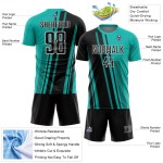 Maillot de sport noir et blanc personnalisé avec lignes d'uniforme de football Aqua Sublimation
