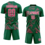 Maillot de football vert sublimation lignes néon courbe rose-blanc Kelly uniforme sport personnalisé