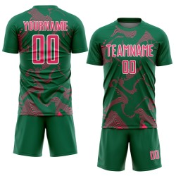 Maillot de football vert sublimation lignes néon courbe rose-blanc Kelly uniforme sport personnalisé