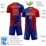 Maillot de football personnalisé avec lignes de sublimation, uniforme de sport blanc royal, rouge