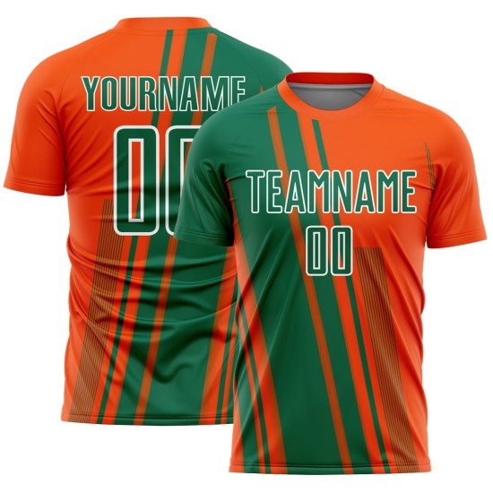 Maillot de sport Kelly personnalisé à sublimation, lignes de football, orange, vert et blanc