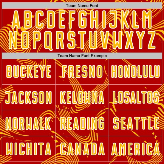 Maillot de football personnalisé à sublimation, courbe rouge, lignes dorées et blanches