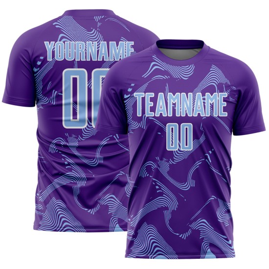 Maillot de football bleu et blanc à lignes de sublimation sportives, uniforme violet, léger et personnalisé Maillot de football bleu et blanc à lignes de sublimation sportives, uniforme violet, léger et personnalisé