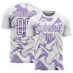 Maillot de football blanc, courbé, lignes violettes, personnalisé, sublimation Maillot de football blanc, courbé, lignes violettes, personnalisé, sublimation