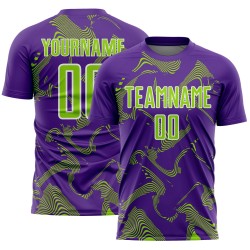 Maillot de football à lignes uniformes, violet, vert fluo et blanc, personnalisé, sublimation