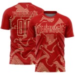 Maillot de sport crème, lignes courbes de football, personnalisé, rouge, sublimation