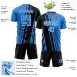 Maillot de football personnalisé à sublimation bleue avec lignes de poudre noir et blanc