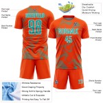 Maillot de football personnalisé orange à sublimation, uniforme de sport, courbe aqua-blanc Maillot de football personnalisé orange à sublimation, uniforme de sport, courbe aqua-blanc