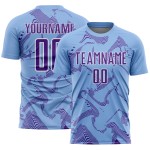 Maillot de football violet et blanc à sublimation bleue et courbe personnalisée Maillot de football violet et blanc à sublimation bleue et courbe personnalisée