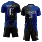 Maillot de sport personnalisé par sublimation, uniforme de football noir et blanc, lignes royales