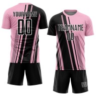 Maillot de football léger rose personnalisé à lignes sportives, noir et blanc, sublimation