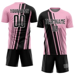 Maillot de football léger rose personnalisé à lignes sportives, noir et blanc, sublimation Maillot de football léger rose personnalisé à lignes sportives, noir et blanc, sublimation