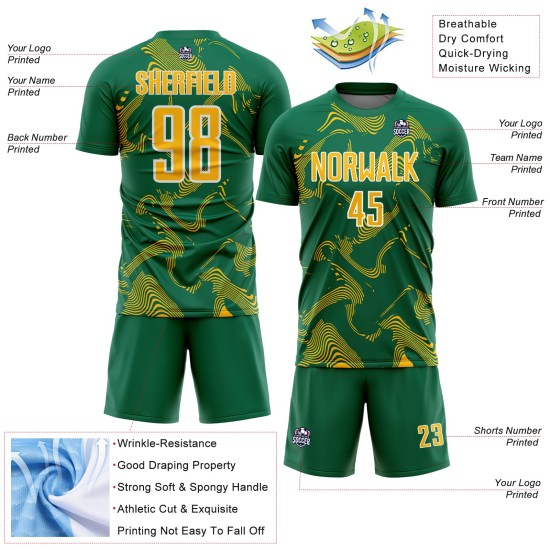 Maillot Kelly Or-Blanc Uniforme Lignes Sublimation Personnalisé Sports Curve Soccer Vert