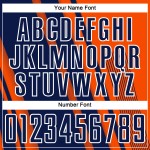 Maillot personnalisé uniforme de football à sublimation bleu marine et blanc, lignes orange, sports