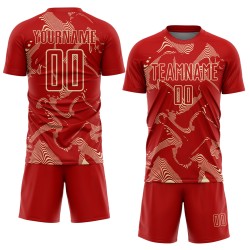 Maillot de sport crème, lignes courbes de football, personnalisé, rouge, sublimation Maillot de sport crème, lignes courbes de football, personnalisé, rouge, sublimation