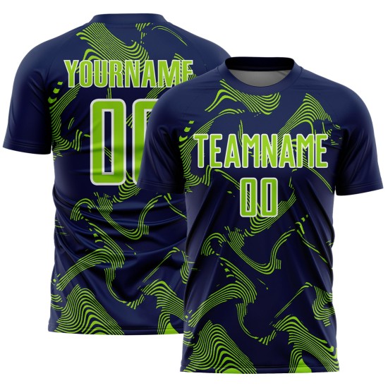 Maillot de sport Navy Lines Sublimation personnalisé Neon Curve Vert-Blanc Uniforme de football Maillot de sport Navy Lines Sublimation personnalisé Neon Curve Vert-Blanc Uniforme de football