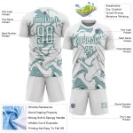 Maillot de football blanc Sports Lines Curve personnalisé bleu sarcelle, sublimation