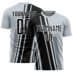 Maillot de football personnalisé à sublimation, uniforme sportif, lignes noires et blanches, argent