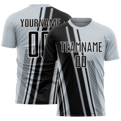 Maillot de football personnalisé à sublimation, uniforme sportif, lignes noires et blanches, argent