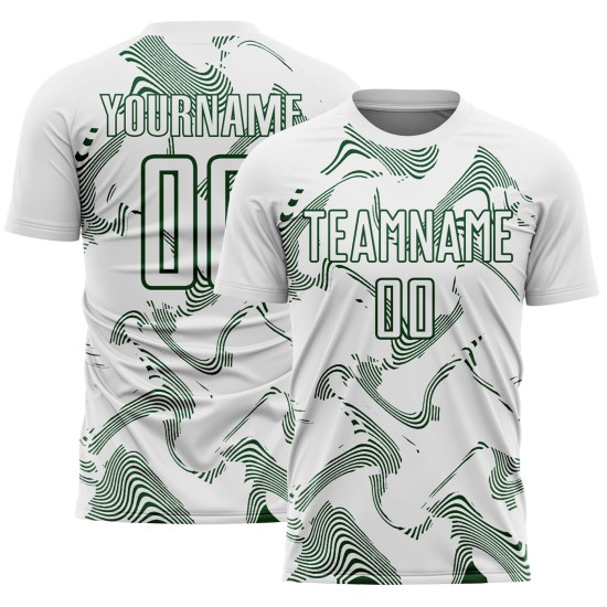 Maillot de football blanc vert à lignes personnalisées, uniforme de sublimation