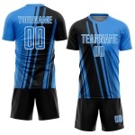Maillot de football personnalisé à sublimation bleue avec lignes de poudre noir et blanc