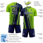 Maillot de football personnalisé à sublimation, lignes vertes, sport, bleu marine fluo et blanc