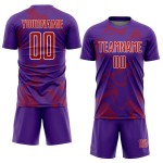 Maillot personnalisé Sports Lines Sublimation Curve Soccer Uniform Violet Rouge-Blanc