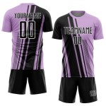 Maillot de football personnalisé noir et blanc avec lignes de sublimation, violet clair
