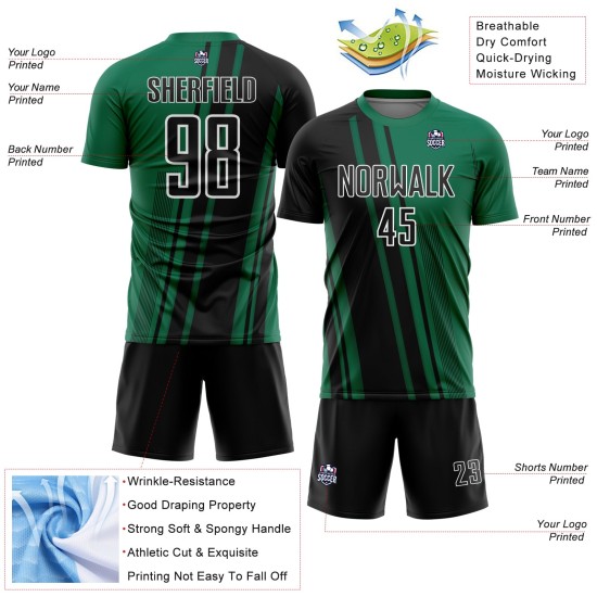 Maillot de football personnalisé par sublimation Uniform Lines Kelly noir-blanc vert Sports Maillot de football personnalisé par sublimation Uniform Lines Kelly noir-blanc vert Sports