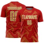 Maillot Old Curve Sublimation Lignes Or-Blanc Personnalisé Rouge Sport Uniforme Football Maillot Old Curve Sublimation Lignes Or-Blanc Personnalisé Rouge Sport Uniforme Football