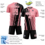 Maillot de football personnalisé à sublimation, noir et blanc, rose moyen Maillot de football personnalisé à sublimation, noir et blanc, rose moyen