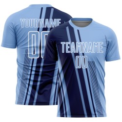 Maillot de football bleu clair personnalisé, uniforme bleu marine et blanc, sublimation sportive