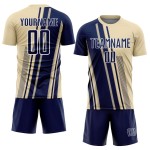 Maillot de football crème bleu marine et blanc, uniforme sportif à sublimation, lignes personnalisées