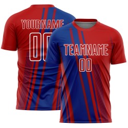 Maillot de football personnalisé avec lignes de sublimation, uniforme de sport blanc royal, rouge