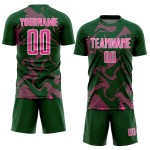 Maillot de football vert à sublimation rose et blanc, lignes sportives courbes personnalisées