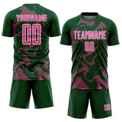 Maillot de football vert à sublimation rose et blanc, lignes sportives courbes personnalisées