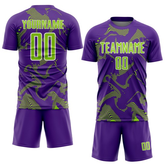 Maillot de football à lignes uniformes, violet, vert fluo et blanc, personnalisé, sublimation Maillot de football à lignes uniformes, violet, vert fluo et blanc, personnalisé, sublimation