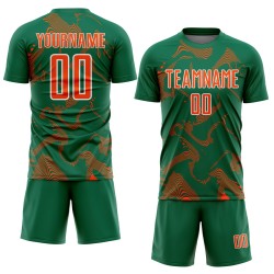 Maillot orange-blanc de sport, uniforme de football vert sublimé, Kelly Lines Curve personnalisé