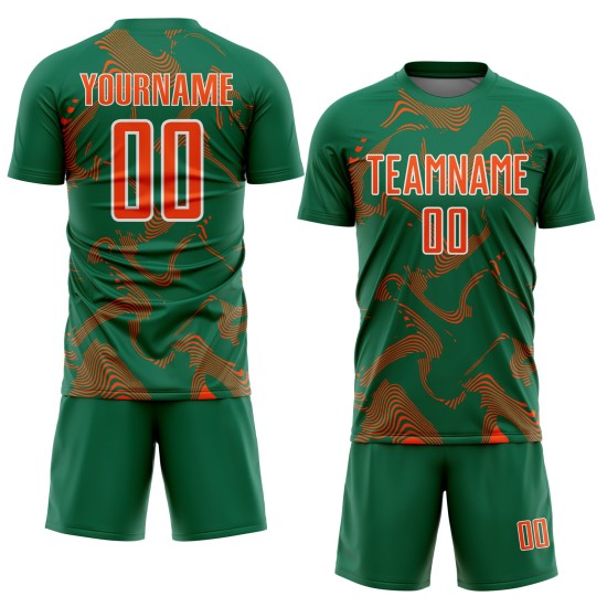 Maillot orange-blanc de sport, uniforme de football vert sublimé, Kelly Lines Curve personnalisé Maillot orange-blanc de sport, uniforme de football vert sublimé, Kelly Lines Curve personnalisé