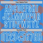 Maillot de football bleu personnalisé avec lignes de sublimation, courbe orange-blanche