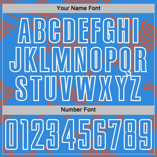 Maillot de football bleu personnalisé avec lignes de sublimation, courbe orange-blanche