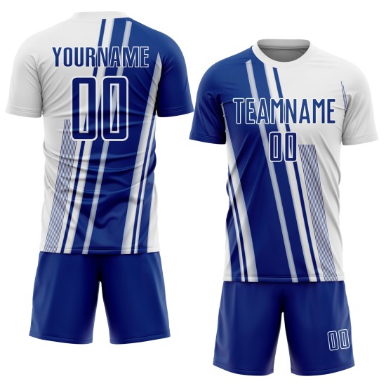 Maillot de sport de football à sublimation, lignes blanches uniformes, personnalisé, royal Maillot de sport de football à sublimation, lignes blanches uniformes, personnalisé, royal