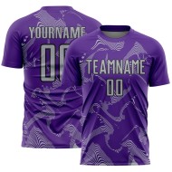 Maillot de football personnalisé gris-noir, lignes violettes, sublimation, Curve Sports