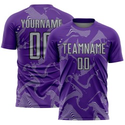 Maillot de football personnalisé gris-noir, lignes violettes, sublimation, Curve Sports