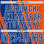Maillot de football orange à sublimation, uniforme sportif personnalisé, lignes bleu royal et blanc Maillot de football orange à sublimation, uniforme sportif personnalisé, lignes bleu royal et blanc